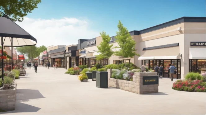 Retail property exterior and parking area